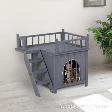 Cage de maison de chiens de chat en bois intérieur / extérieur à 2 étages